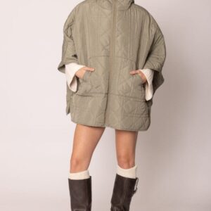 Quilted Puffer Zip Poncho