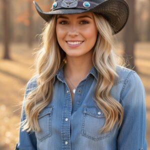 Western Straw Cowboy Hat With Turquoise Concho Band