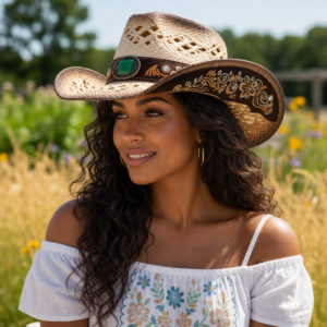 Vintage Western Cutout Straw Cowboy Hat