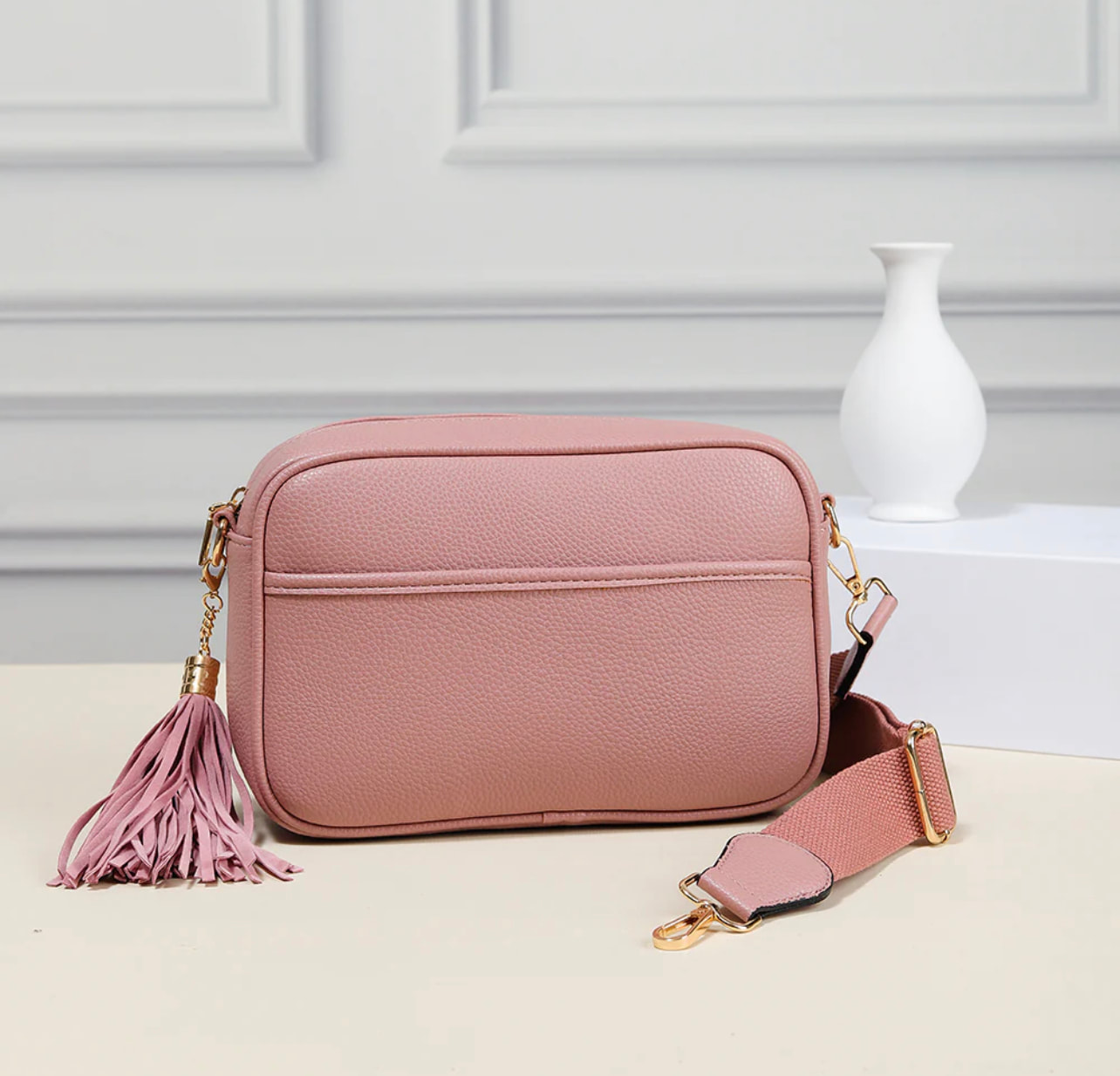 Tassel Camera Crossbody Bag - Pink