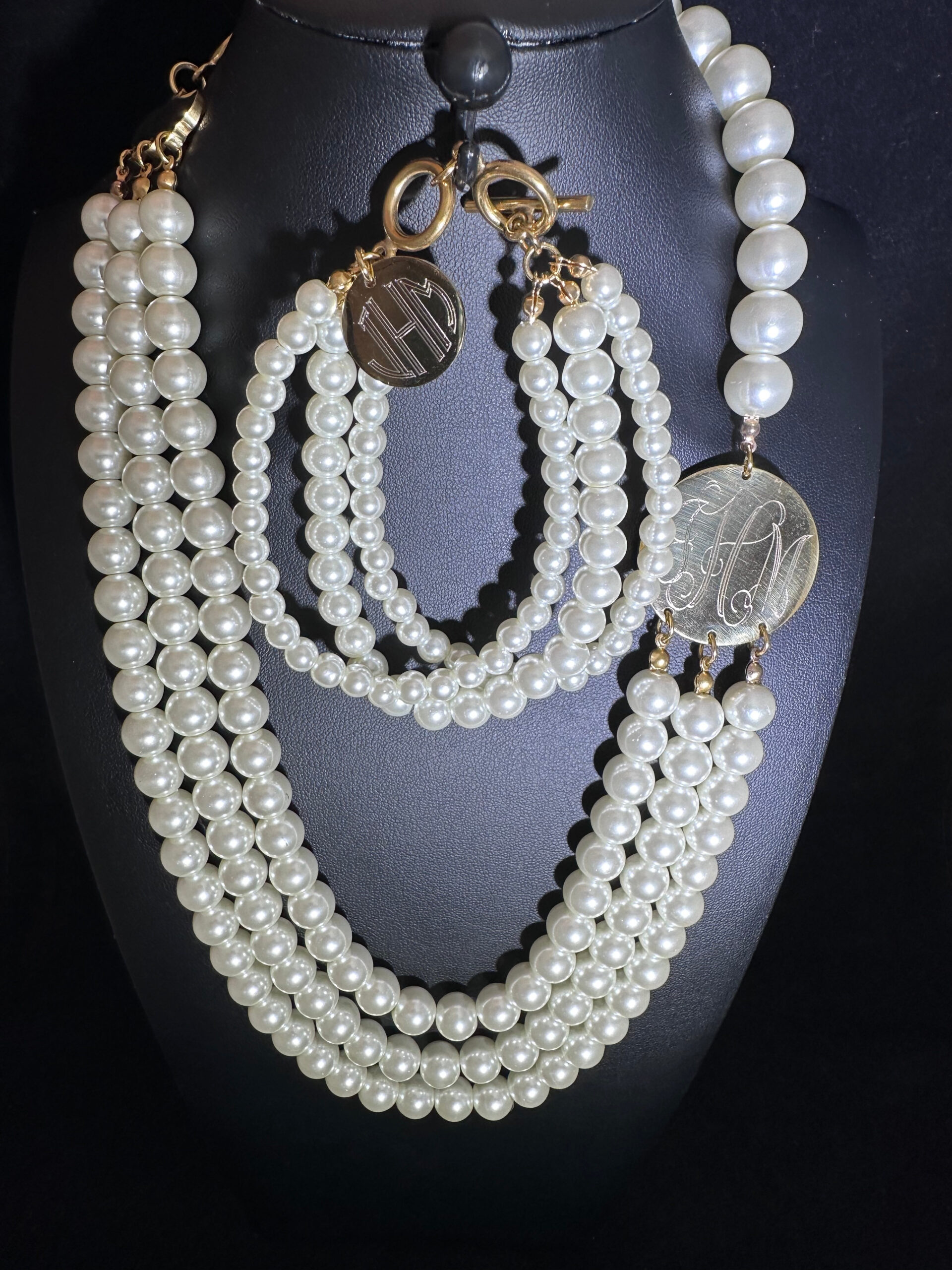 Triple Sideways Pearl Necklace & Bracelet