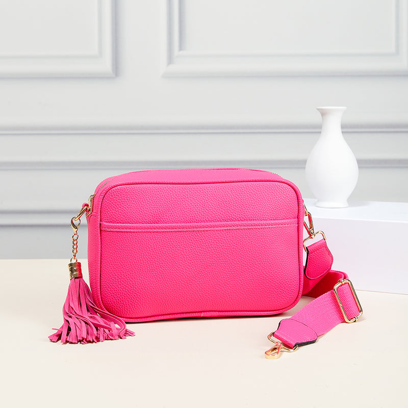 Solid Color Tassel Camera Crossbody Bag Hot Pink